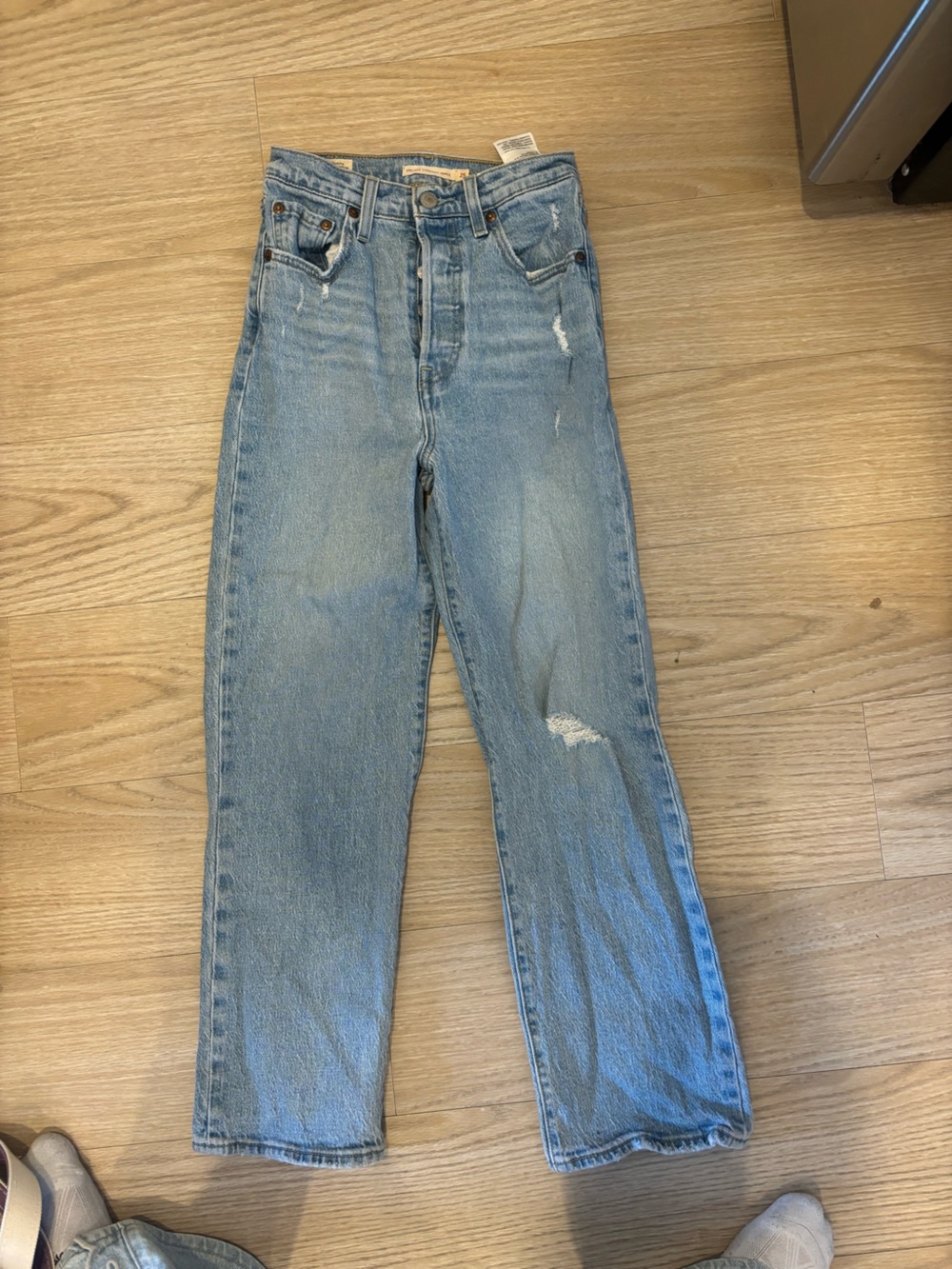 Levi’s Premium Ribcage Straight Ankle Blue Women's Distressed High-Rise Jeans - Picture 5 of 5